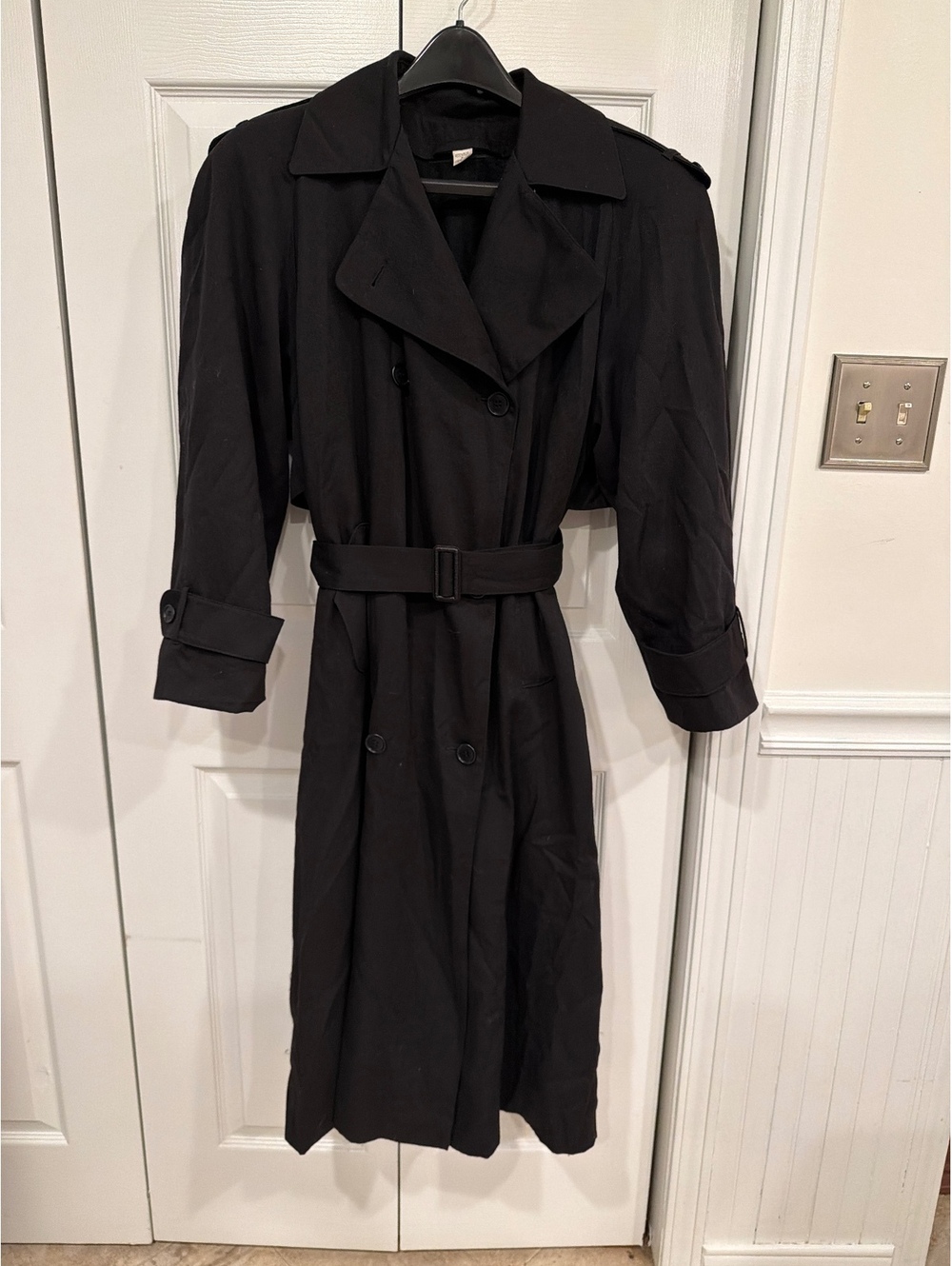 Vintage 80s Black DoubleBreasted Trench Coat Raincoat with Zip-Out Liner Size 10